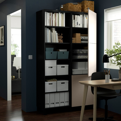 BESTÅ Storage combination with doors, black-brown, Lappviken light grey-beige, 120x42x202 cm