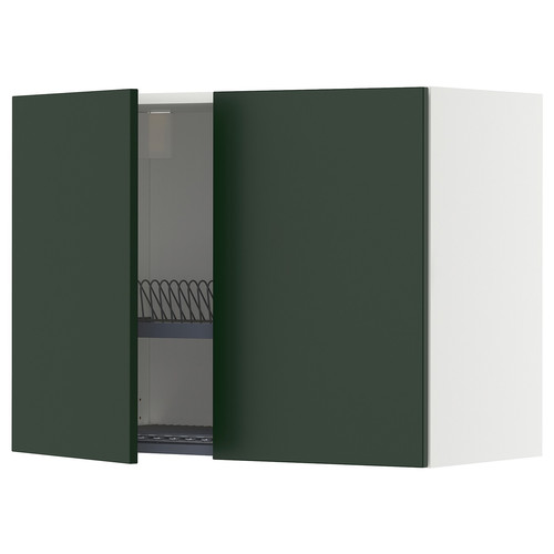 METOD Wall cabinet w dish drainer/2 doors, white/Havstorp deep green, 80x60 cm