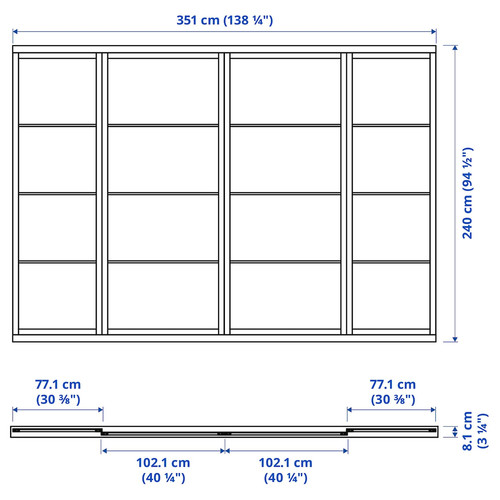 SKYTTA / FÄRVIK Sliding door combination, white/white glass, 351x240 cm