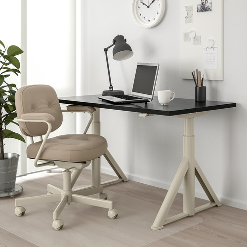 IDÅSEN Desk sit/stand, black/beige, 120x70 cm