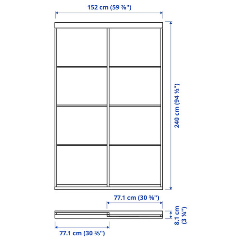 SKYTTA / MEHAMN Sliding door combination, white/double sided white stained oak effect, 152x240 cm