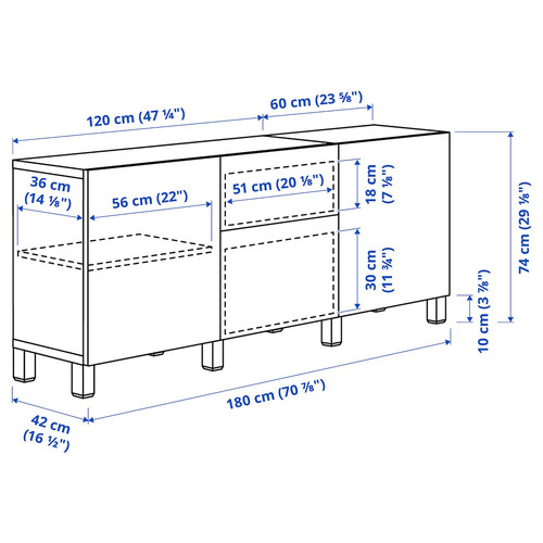 BESTÅ Storage combination with drawers, Laxviken white/Selsviken high-gloss/white, 180x40x74 cm