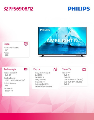 Philips 32'' LED TV 32PFS6908/12