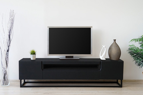 TV Cabinet Loftia 200 cm, metal legs, black/matt black