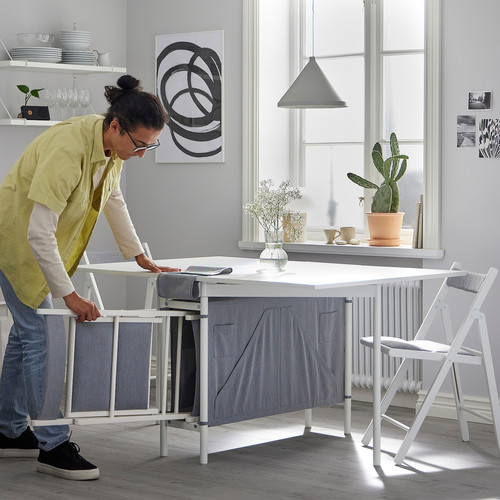 KALLHÄLL Gateleg table with storage, white/light grey, 89x98 cm