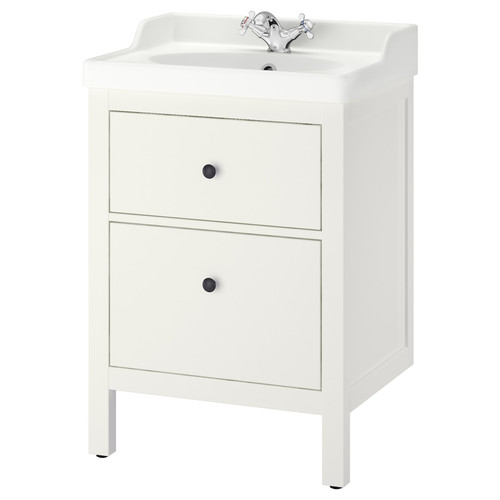 HEMNES / RÄTTVIKEN Wash-stand with 2 drawers, white, Runskär tap, 62x49x89 cm