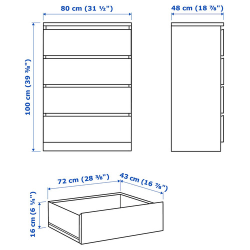 MALM Chest of 4 drawers, white, 80x100 cm