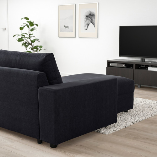 VIMLE 3-seat sofa with chaise longue, with wide armrests Saxemara/black-blue