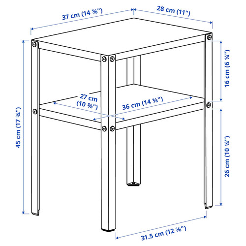 KNARREVIK Bedside table, black, 37x28 cm