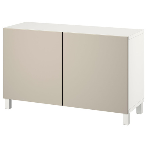 BESTÅ Storage combination with doors, white/Lappviken/Stubbarp light grey-beige, 120x42x74 cm