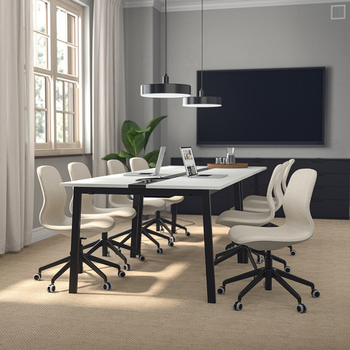 MITTZON Conference table, white/black, 140x108x75 cm