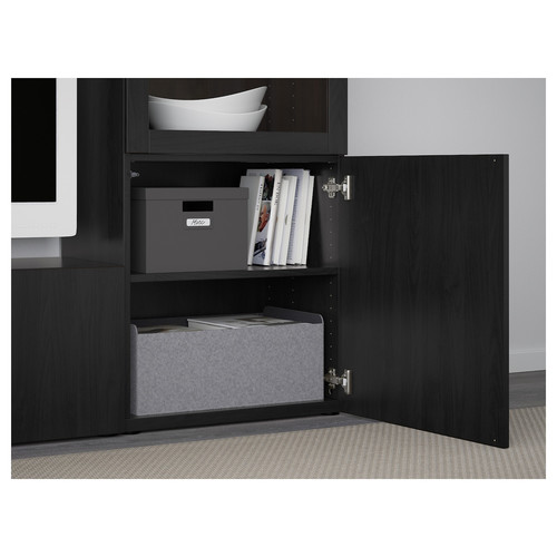 BESTÅ TV storage combination/glass doors, black-brown/Lappviken black-brown clear glass, 240x42x129 cm