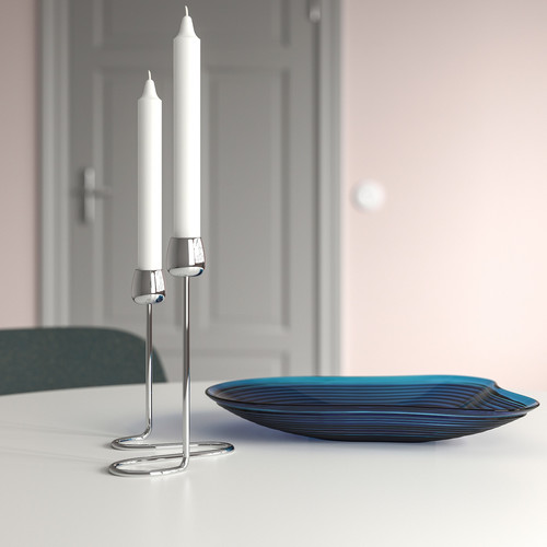 SILVERPÄRON Candlestick for 2 candles, silver-colour, 20 cm