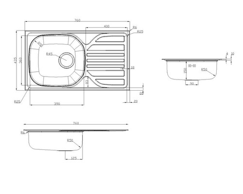 Steel Kitchen Sink Turing 1 Bowl with Drainer, satin