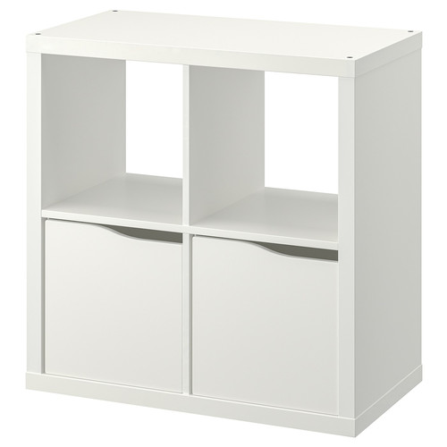 KALLAX Shelving unit, with 2 doors with 2 shelf inserts/wave shaped white, 77x77 cm