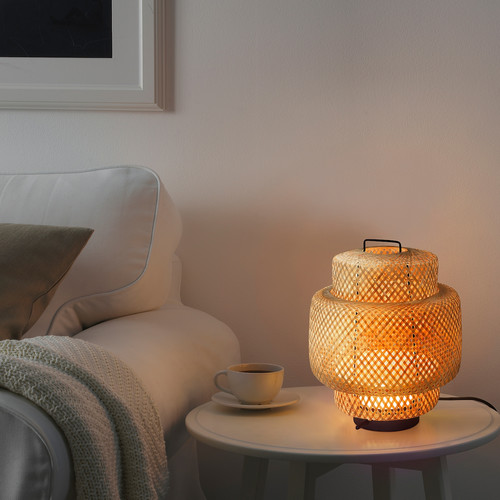 SINNERLIG LED table lamp, bamboo/handmade dimmable