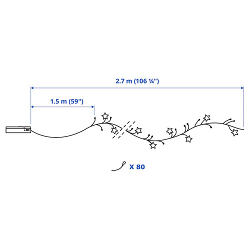 STRÅLA LED lighting chain with 80 lights, battery-operated mini/star gold-colour