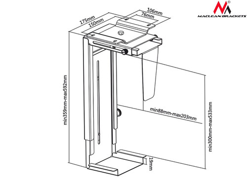 MacLean Computer Holder MC-713S, silver