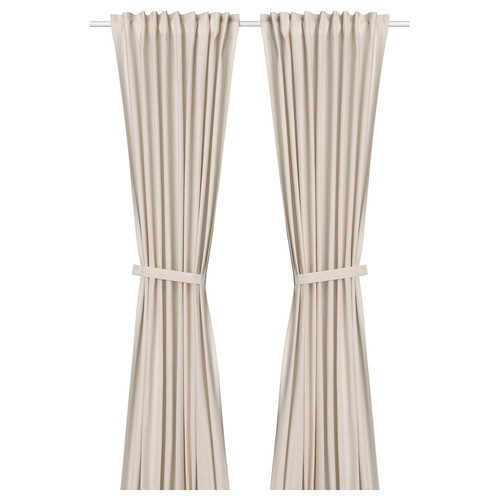 LENDA Curtains with tie-backs, 1 pair, off-white, 140x300 cm