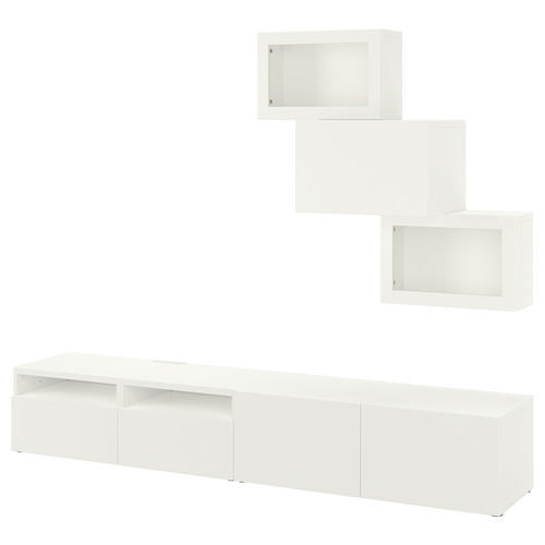 BESTÅ TV storage combination/glass doors, white/Lappviken white clear glass, 240x42x190 cm