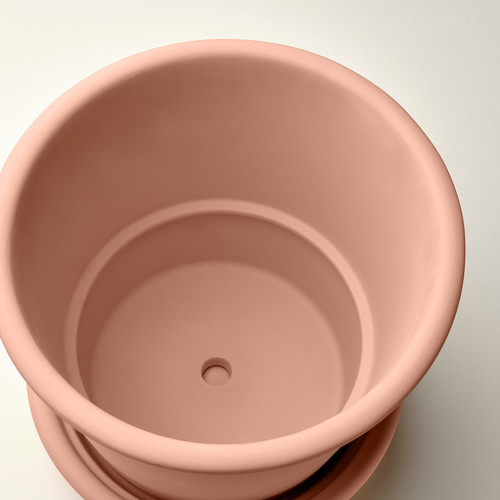 MUSKOTBLOMMA Plant pot with saucer, in/outdoor terracotta, 24 cm