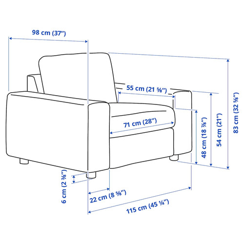 VIMLE Armchair, with wide armrests/Hallarp grey