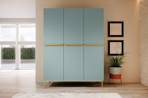 Wardrobe Nicole with Drawer Unit 150 cm, sage, gold handles and legs