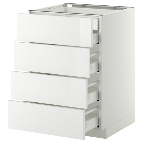 METOD/MAXIMERA Base cab f hob/4 fronts/4 drawers, white, Ringhult white, 60x60 cm