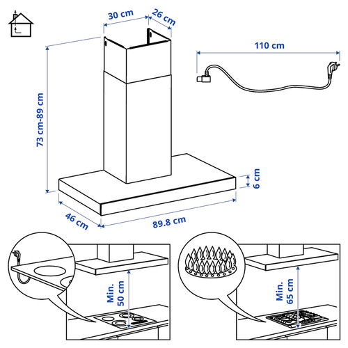 KULINARISK Wall mounted extractor hood, stainless steel, glass