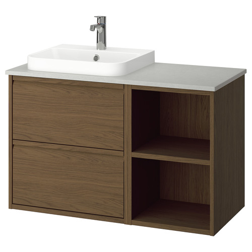 ÄNGSJÖN / BACKSJÖN Wash-stand/wash-basin/tap, brown oak effect/grey stone effect, 102x49x71 cm