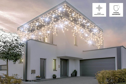 Christmas Curtain Lights In-/Outdoor 200 LED 9.6m, icicles, flash, warm white/cool white