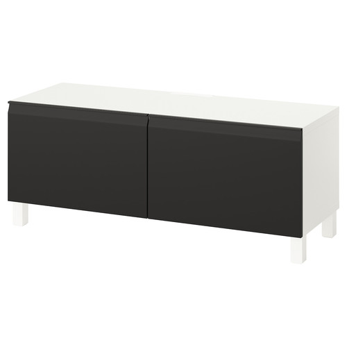 BESTÅ TV bench with doors, white/Hammarsmed/Stubbarp anthracite, 120x42x48 cm