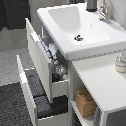 ENHET / TVÄLLEN Bathroom furniture, set of 15, concrete effect/white Glypen tap, 102x43x65 cm