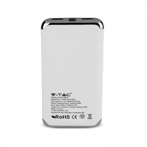 V-TAC Powerbank Power Bank 10000 mAh 2.0/2.1A, white