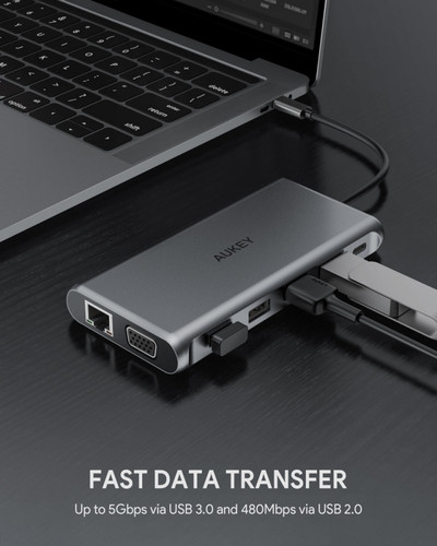 Aukey Hub USB-C 12in1 2xUSB 3.1 2xUSB 2.0 2xHDMI VGA SD microSD USB-C CB-C78