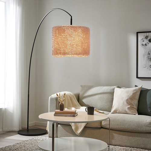 LERGRYN / SKAFTET Floor lamp base, arched, beige/black
