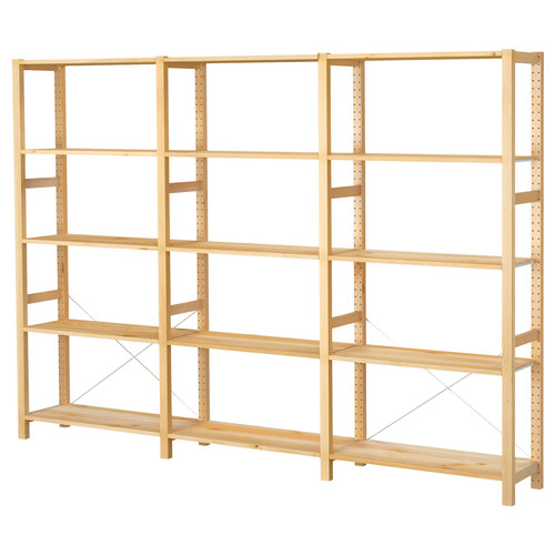 IVAR 3 sections/shelves, pine, 259x30x179 cm