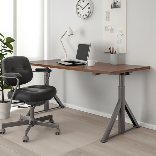 IDÅSEN Desk sit/stand, brown/dark grey, 160x80 cm