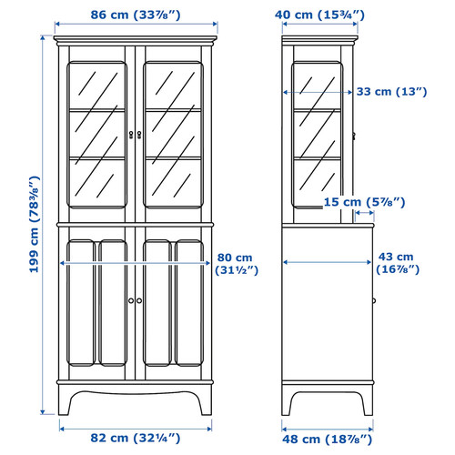 LOMMARP Cabinet with glass doors, dark blue-green, 86x199 cm