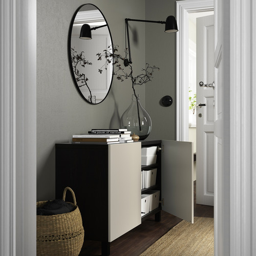 BESTÅ Storage combination with doors, black-brown/Lappviken/Stubbarp light grey-beige, 120x42x74 cm