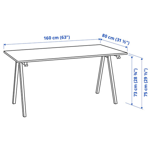 TROTTEN Desk, beige/white, 160x80 cm