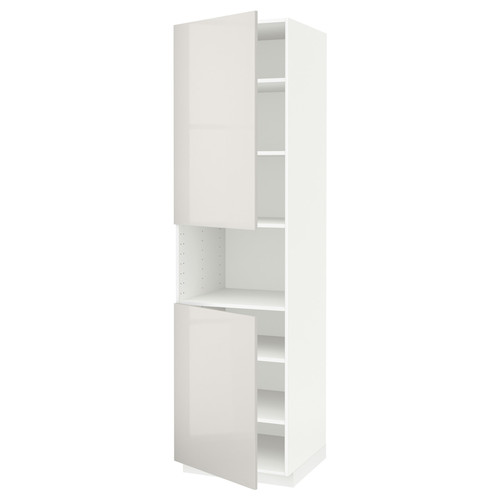 METOD High cab f micro w 2 doors/shelves, white/Ringhult light grey, 60x60x220 cm