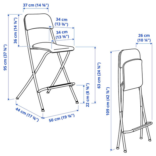 FRANKLIN Bar stool with backrest, foldable, black/black, 63 cm