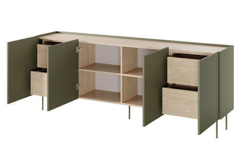 Four-Door Cabinet with Drawers Desin 220, olive/nagano oak
