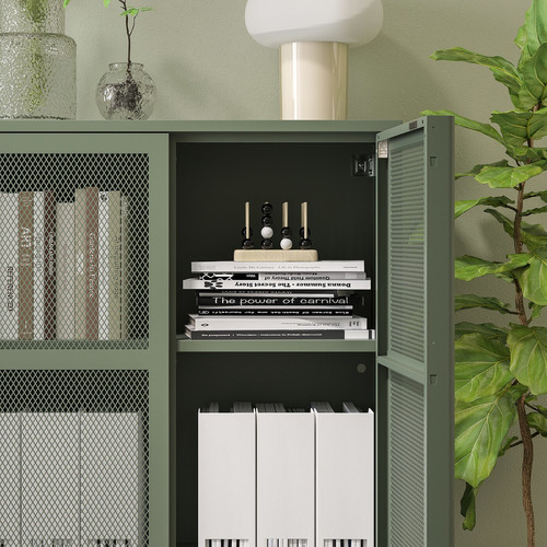 IVAR Cabinet with doors, grey-green mesh, 160x30x83 cm