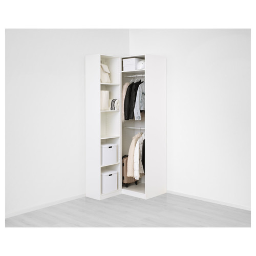 PAX / FARDAL/ÅHEIM Corner wardrobe, high-gloss white/mirror glass, 110/88x236 cm