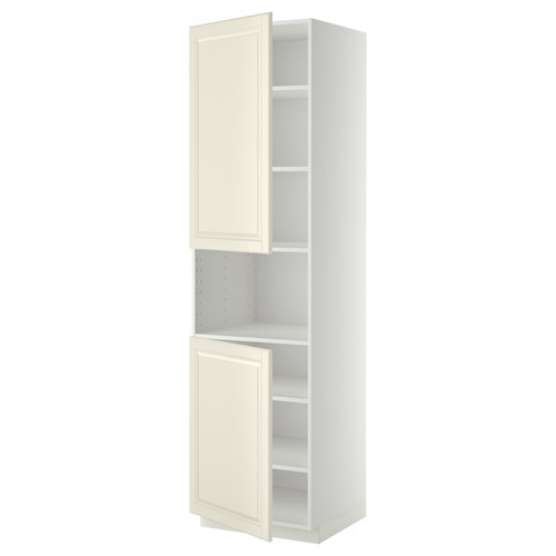 METOD High cab f micro w 2 doors/shelves, white/Bodbyn off-white, 60x60x220 cm