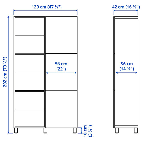 BESTÅ Storage combination with doors, black-brown Studsviken/dark brown woven poplar, 120x42x202 cm