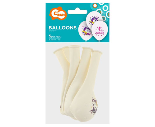 Balloons Unicorn 1st Birthday 12" 5pcs