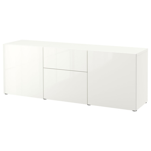 BESTÅ Storage combination with drawers, white/Selsviken high-gloss/white, 180x42x65 cm